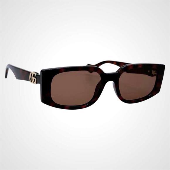 NEW GUCCI Sunglasses Brown 55-18-140 New Rectangle Havana Tortoise Gold GG Metal - Picture 5 of 12